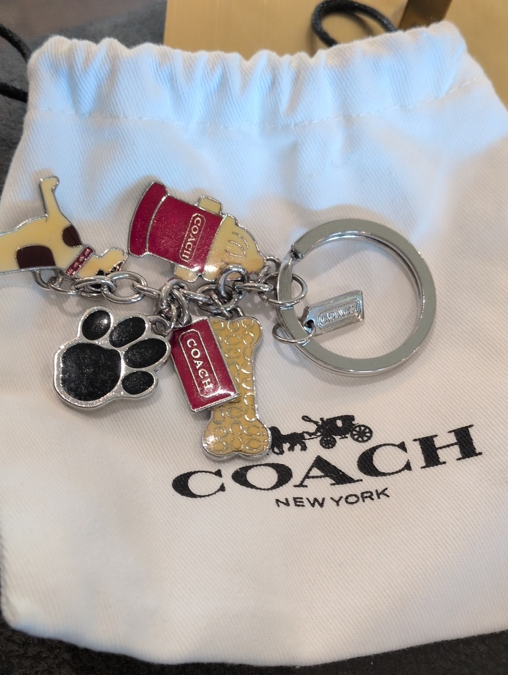 Coach Pet Charm Keychain in Silver, Gold, Red & Black